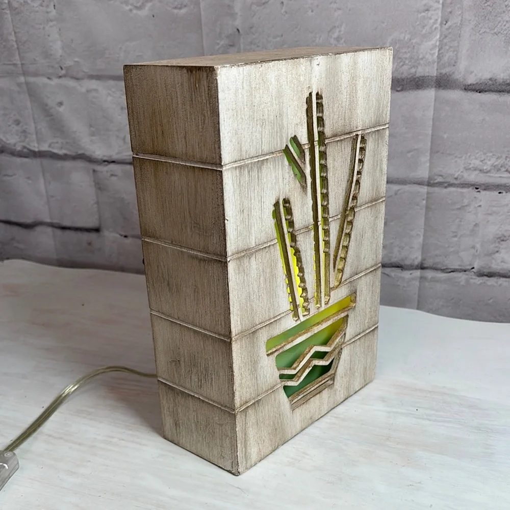 Kirklands Cream and Green Cactus Lantern